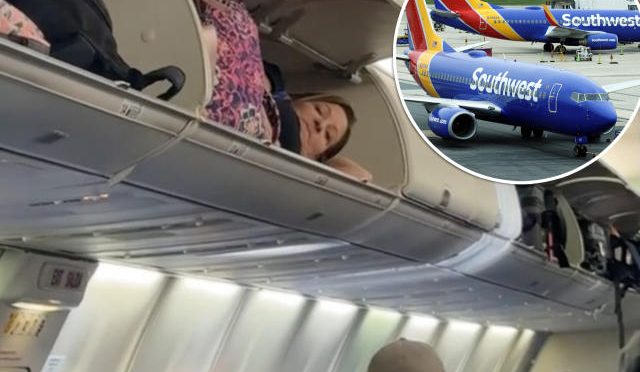 ساؤتھ ویسٹ ایئرلائنز کی پرواز میں اوور ہیڈ بن میں سونے والی خاتون کو دیکھ کر سب حیران